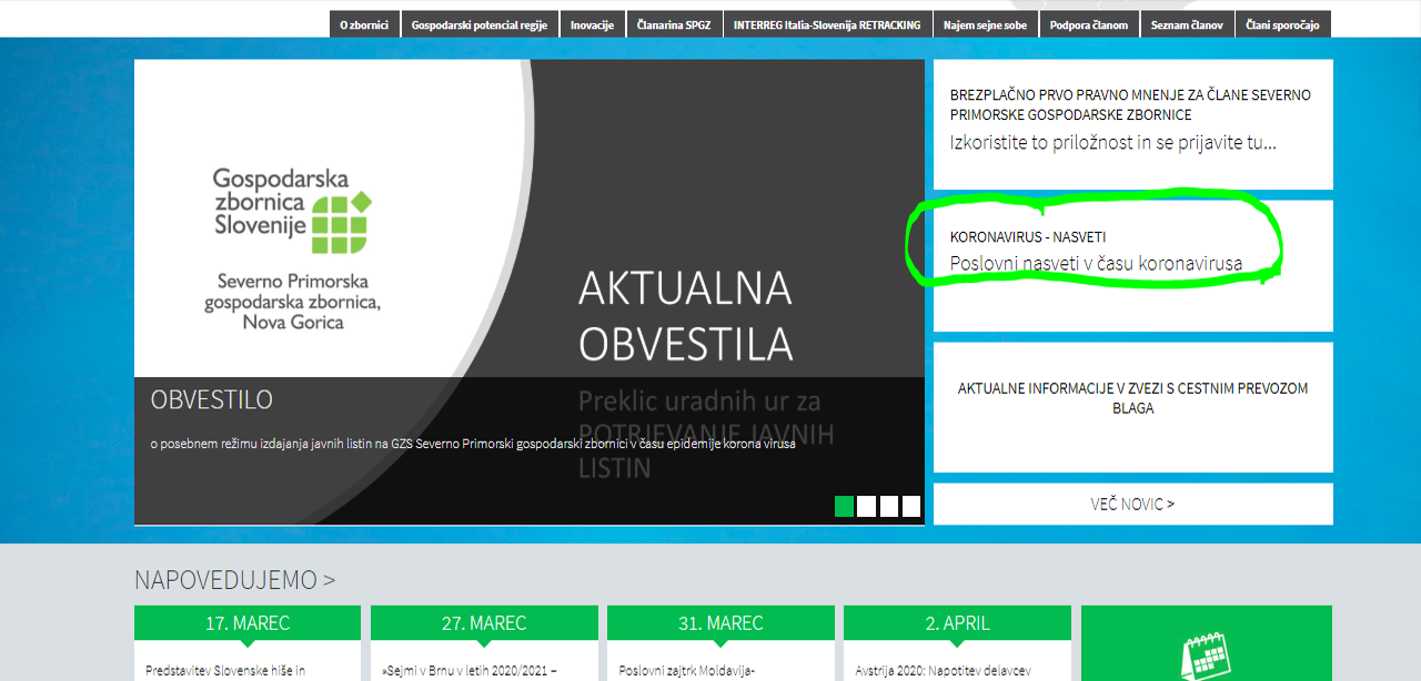 Obvestilo Severno Primorske gospodarske zbornice vsem poslovnim subjektom v regiji